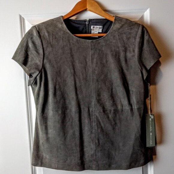 Worth Tops - Worth Hematite Taupe Grey Cap Sleeve Suede Top NWT